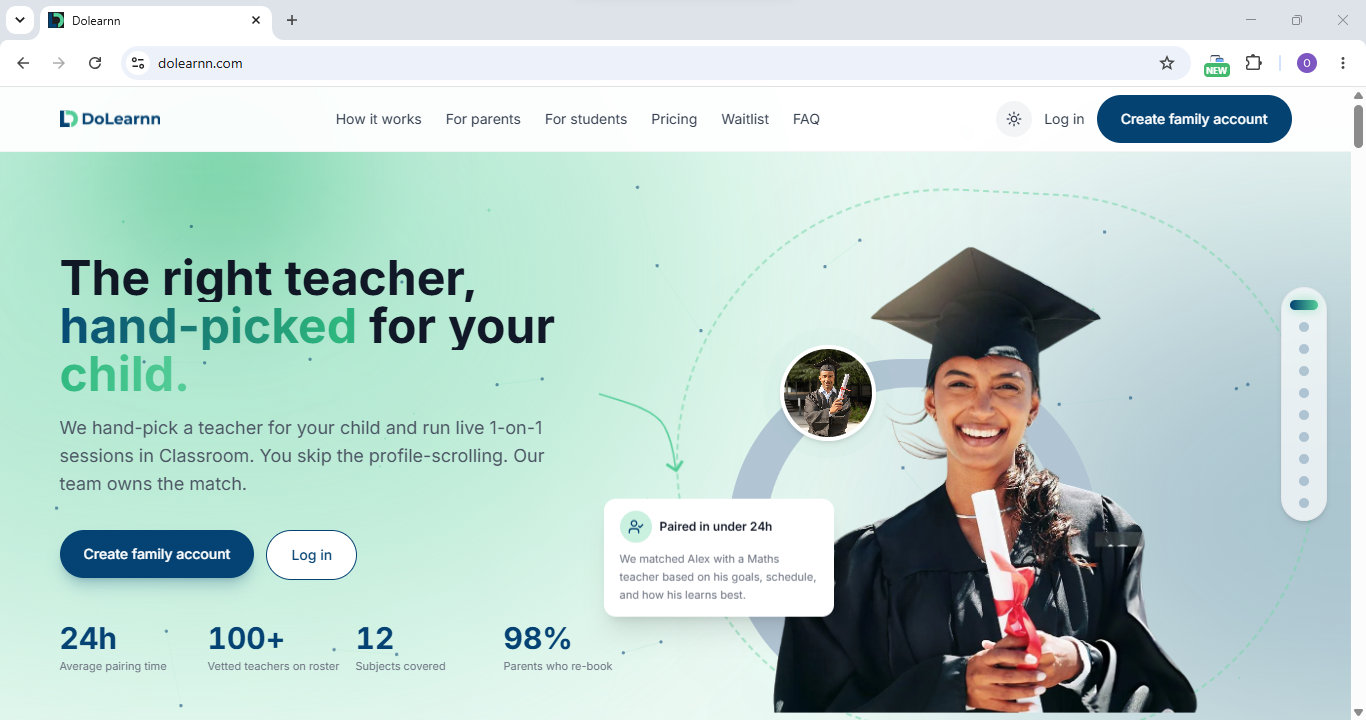 Screenshot of the Dolearnn website
