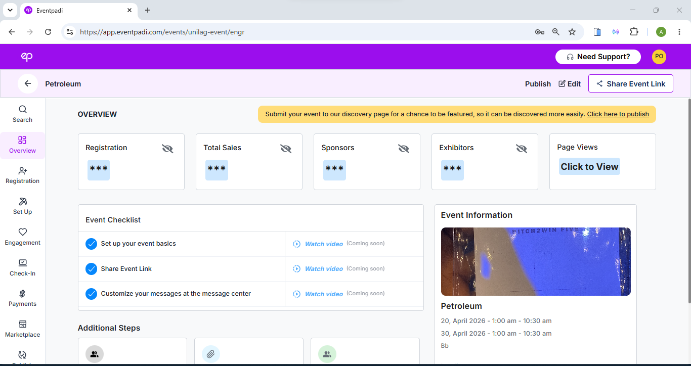 Screenshot of the Eventpadi website