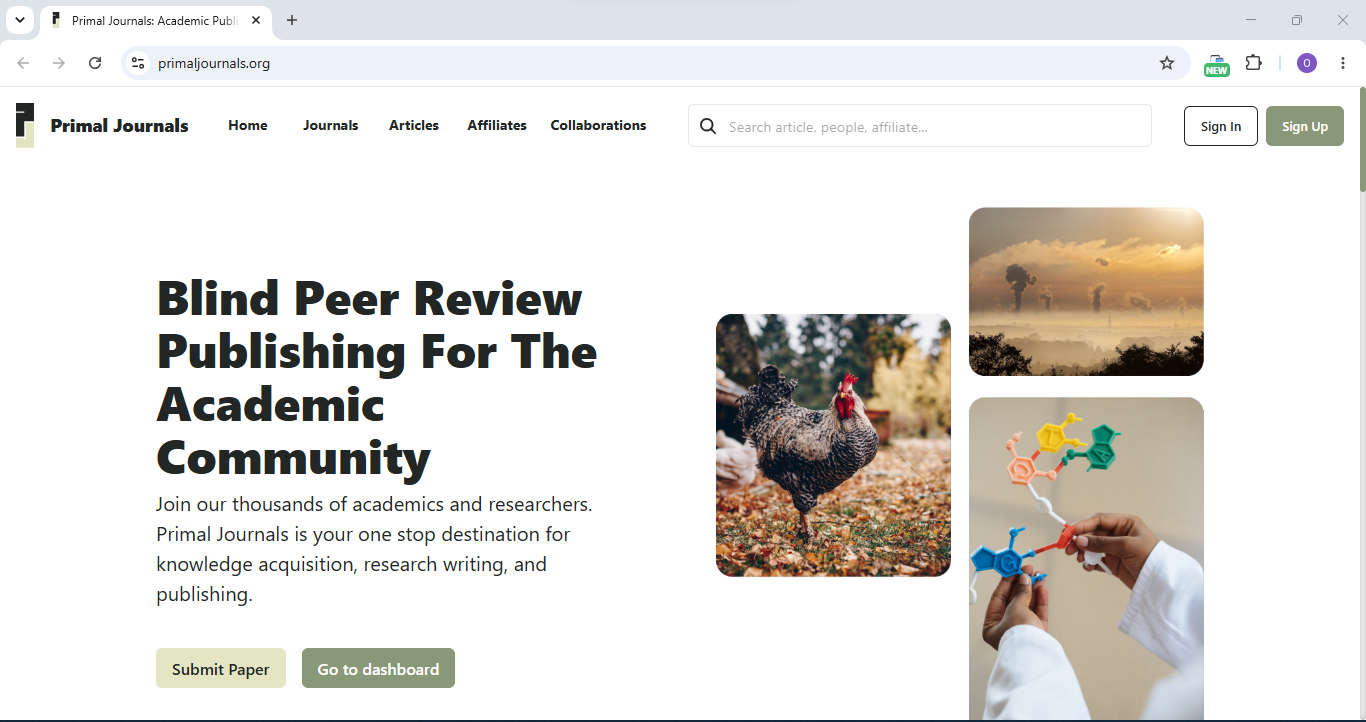 Screenshot of the Primal Journals website